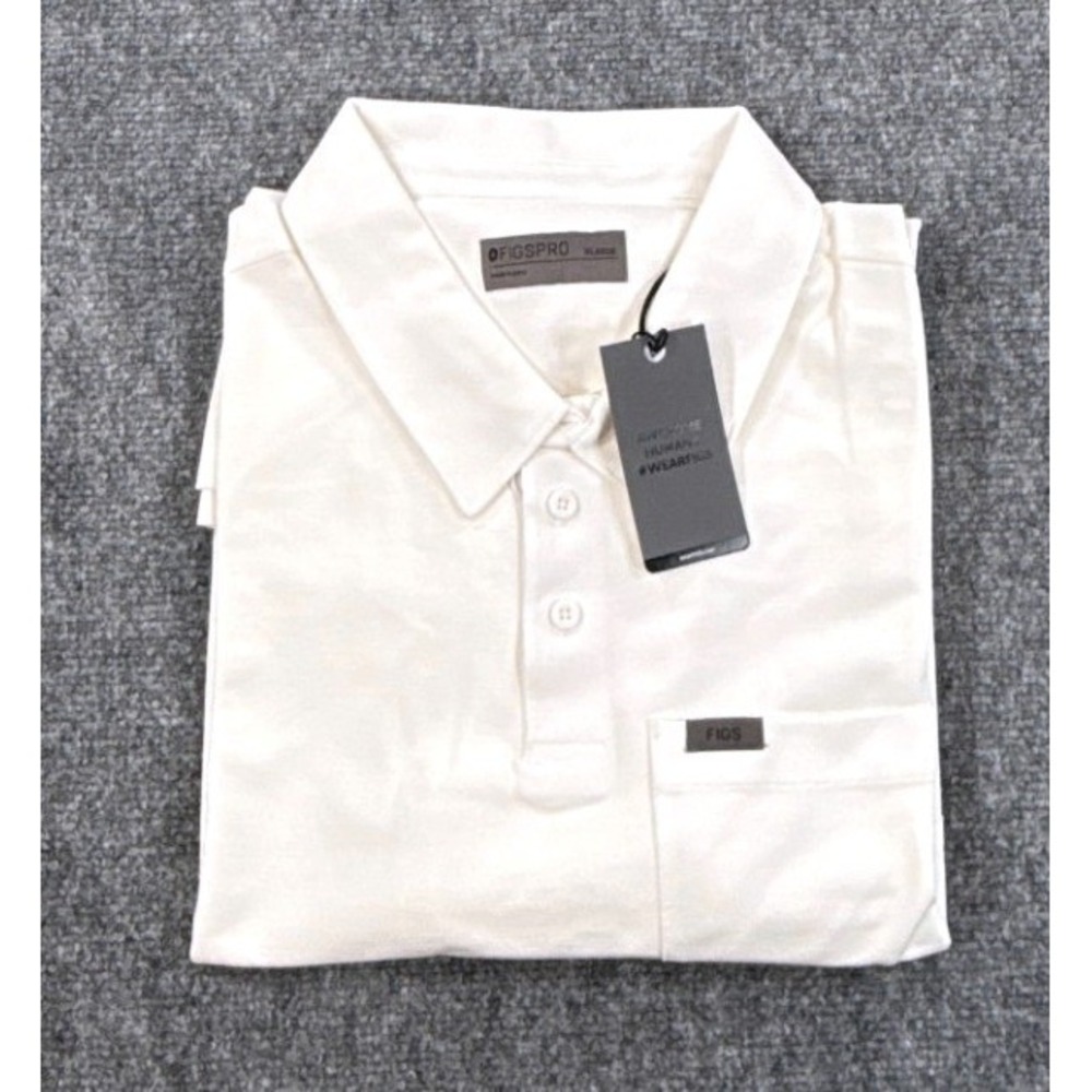 FIGS PRO Scrub Polo Mens XL White Technical Pique Pima Cotton Pocket NWT